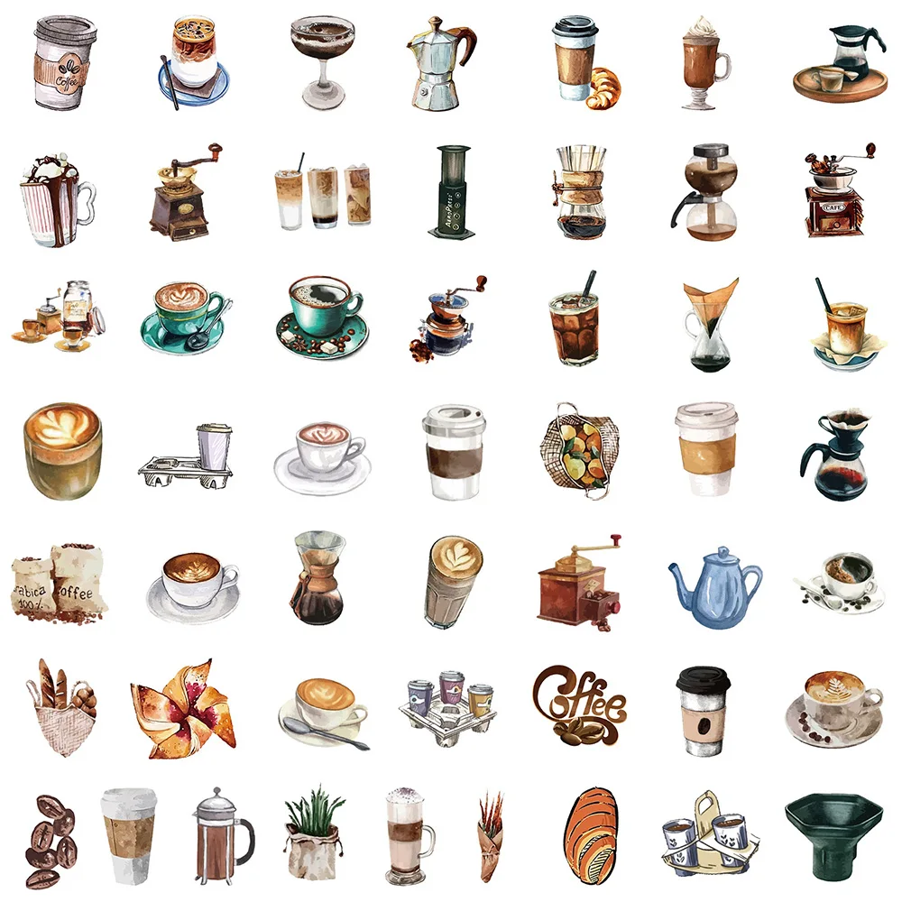 10/30/50PCS Coffee Retro Cartoon Drinks Sticker DIY Phone Laptop Luggage Skateboard Graffiti Decals Fun for Kid Gift