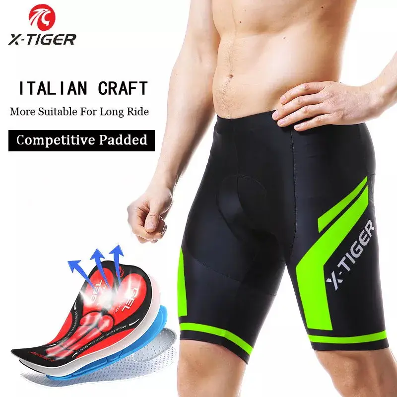 Calções de ciclismo X-tiger para homens, à prova de choque, respiráveis, com gel coolmax 5d acolchoado, meias mtb, verão