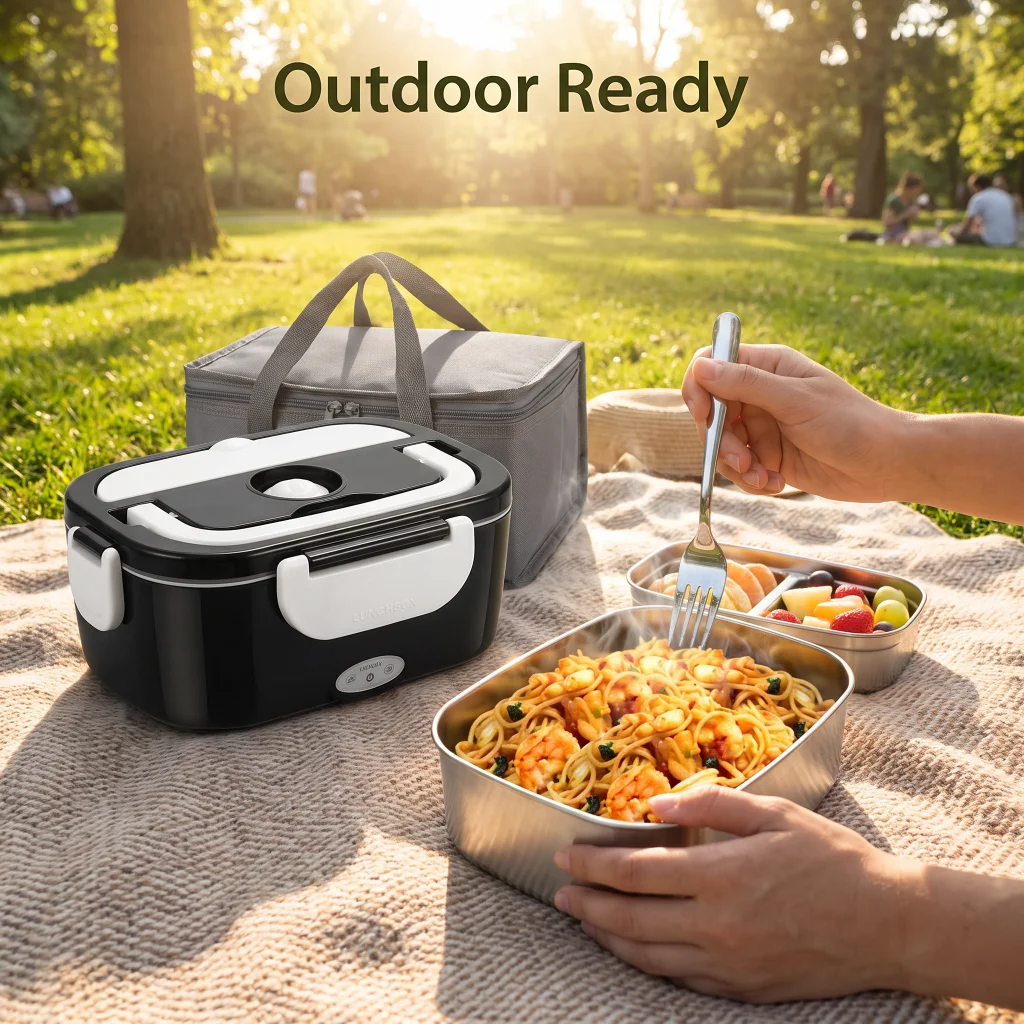 2 in 1 Electric Heated Lunch Box 110V Household 12V Car Heating Food Container Black White 304 Stainless Steel Inner Tank With Insulation Bag Thick Seal Ring Portable Food Warmer for Office Road Trip image 5
