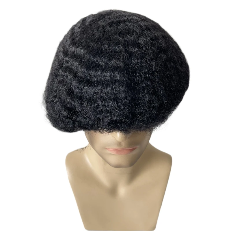 Toupee encaracolado do cabelo humano para homens negros, perucas afro-americanas, laço cheio, cabelo humano, sistema de substituição, 10mm, 8x10