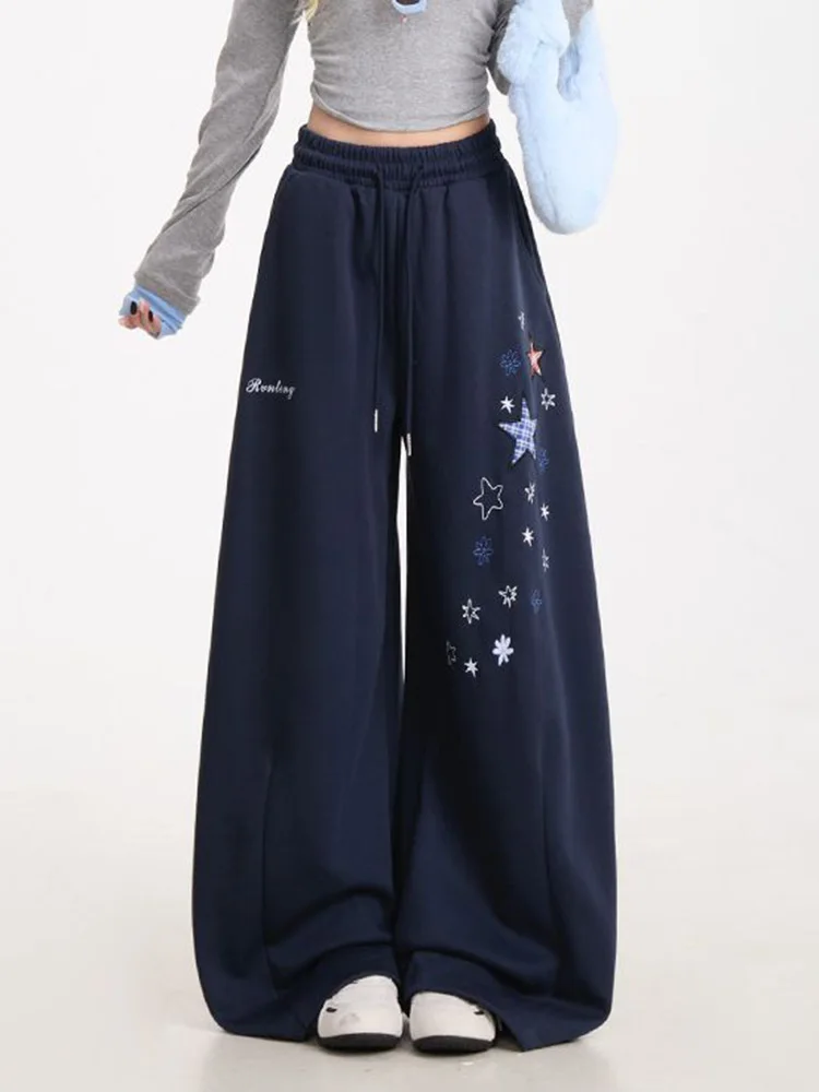 Pantalones de pierna ancha Retro Stars Y2K para mujer, pantalones holgados de cintura alta de Hip Hop, ropa de calle americana, pantalones de chándal Vintage con letras para mujer de primavera