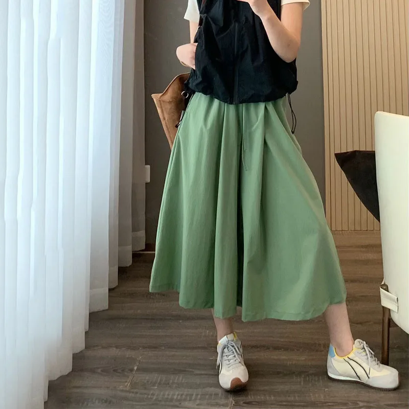 Женские повседневные свободные широкие брюки длиной до икры, лето 2025 г., быстросохнущие дышащие брюки с высокой талией