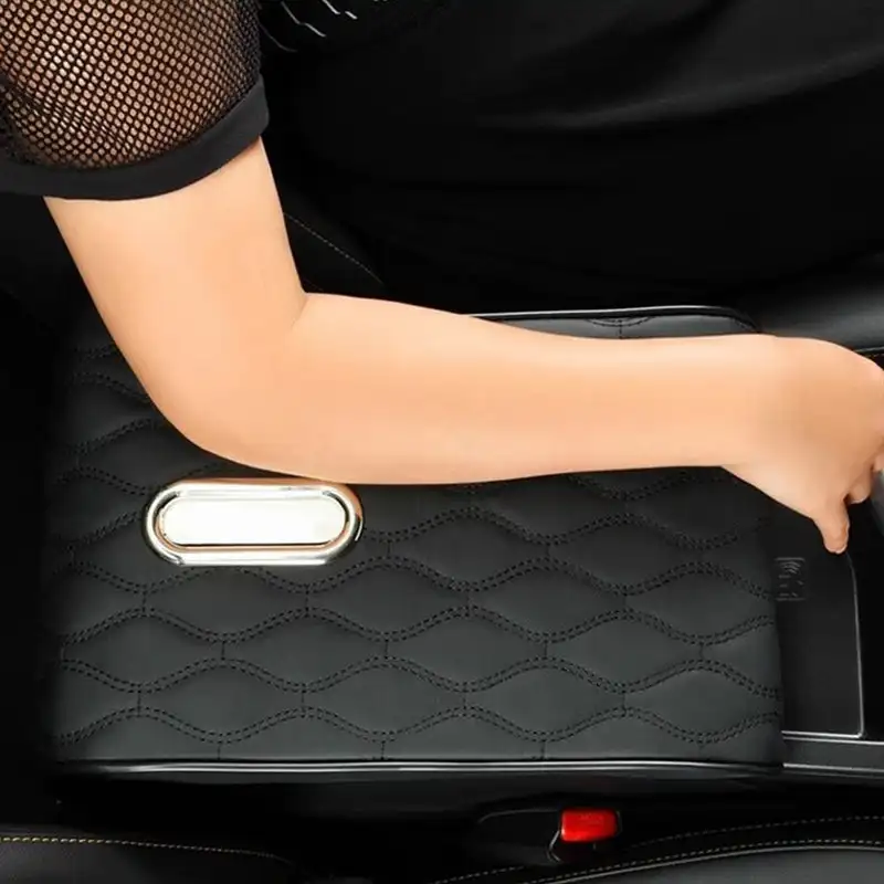 Car Universal Armrest Cover Leather with Tissue Storage Memory Foam Height Pad Car Armrest Box Protective Pad Increased Support