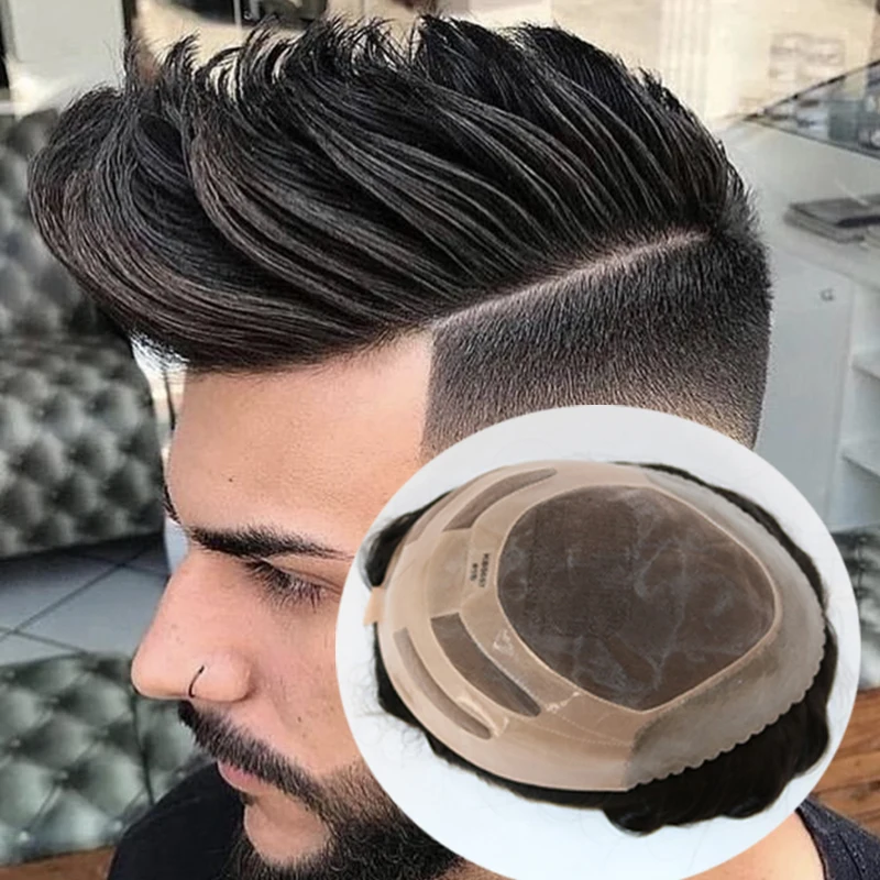 Brown Black Hairpieces Man Toupee Bond Hair Unit Lace With NPU Men Hair System Replacement Durable And Breathable Sale