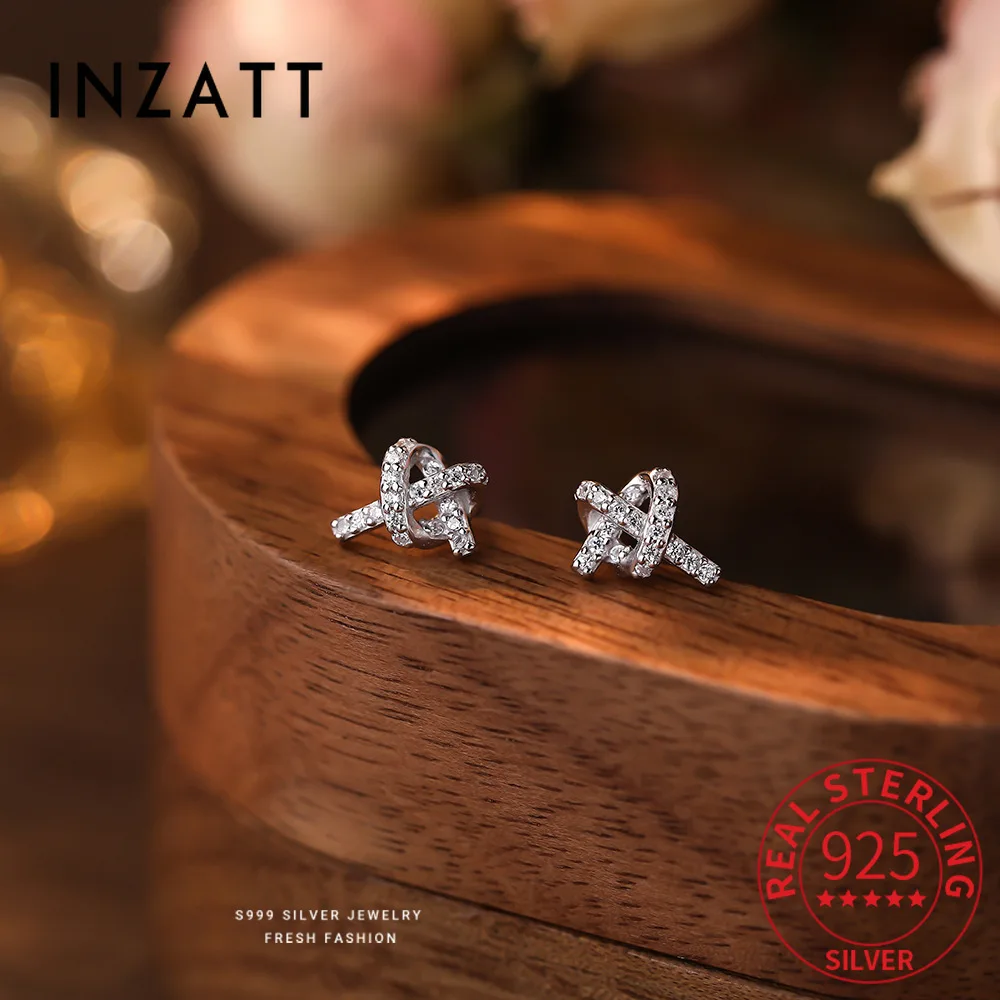 

INZATT Real 925 Sterling Silver Zircon Line Heart Mini Stud Earrings for Women Classic Fine Jewelry Minimalist Accessories