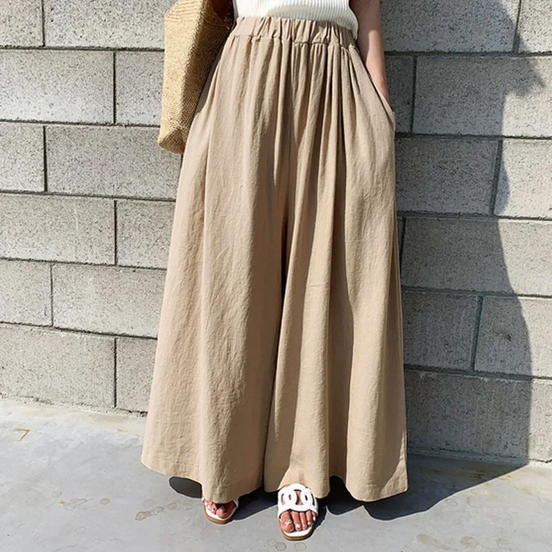 

2025 Summer Women's Fashion Solid Color Linen Wide-leg Pants Casual Pants Trousers Women's Pants Casual Pants Women