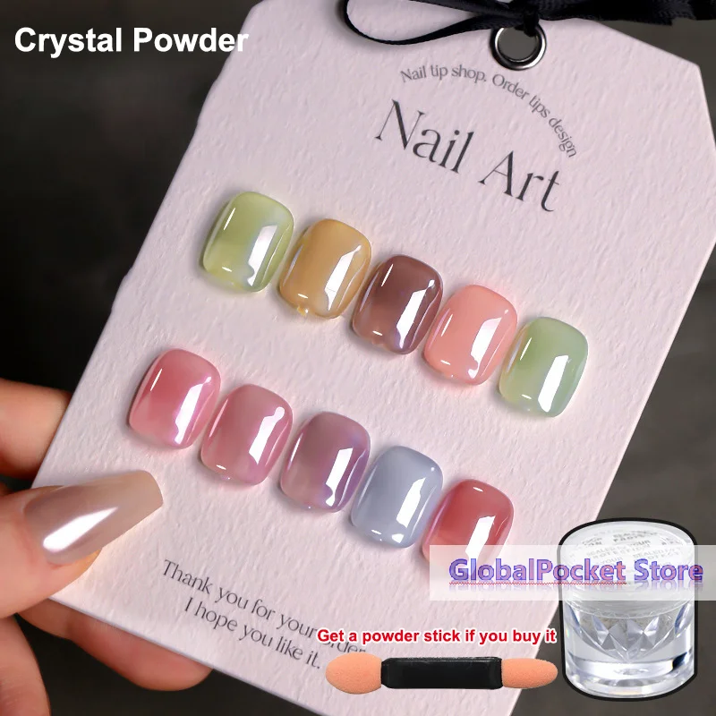 1g Mirror Plating Crystal Powder Nail Art High Gloss Transparent Moonlight White Aurora Powder Fingernail Decoration Nail Salon