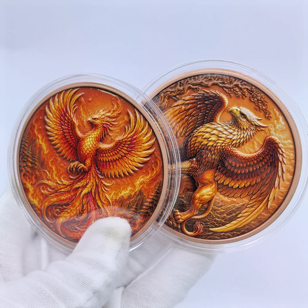 5 Types 5oz .999 Pure Copper Myth Phoenix Unicorn Eagle Mermaid Commemorative Coin Vintage Art Craft Home Decor Collectible Gift