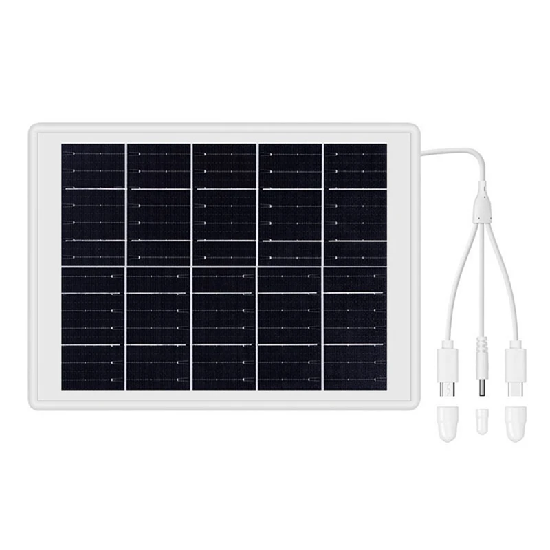 8W Solar Panels For Security Camera Built-In Battery With 3-In-1 Cable IP65 Waterproof 360° Adjustable Security Mount