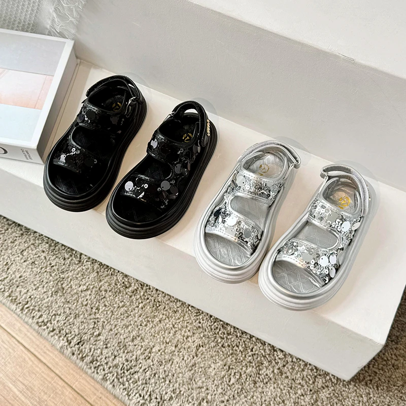 

Сандалии для девочек, стиль принцессы с блестками, новая легкая обувь, детская обувь, детская обувь, противоскользящая.