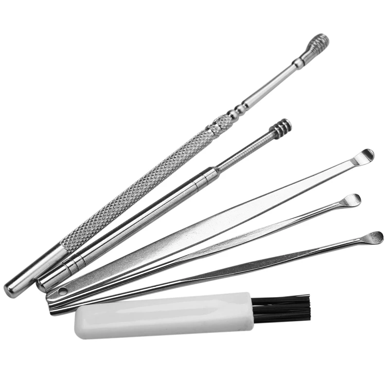 6 Stuks Oor Pick Set Roestvrij Staal Oorspruit Curette Remover Oorreiniger Lepel Spiraal Oor Schoon Gereedschap Met Koffer