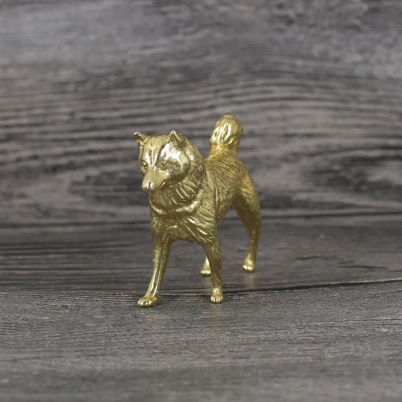 Brass Puppy Action Figures Miniature Ornament Accessories Metal Solid Artware Decor Creative Desktop Car Interior Model Toys
