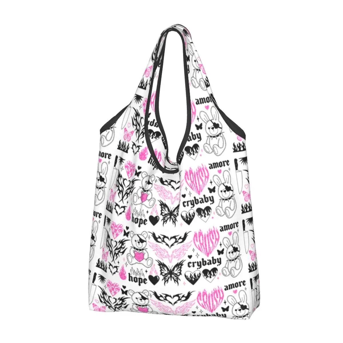 Custom Recycling Y2k Glamour Pink Stickers In Trendy Emo Goth 2000s Style Shopping Bag Tote Bag Portable Groceries Shopper Bags