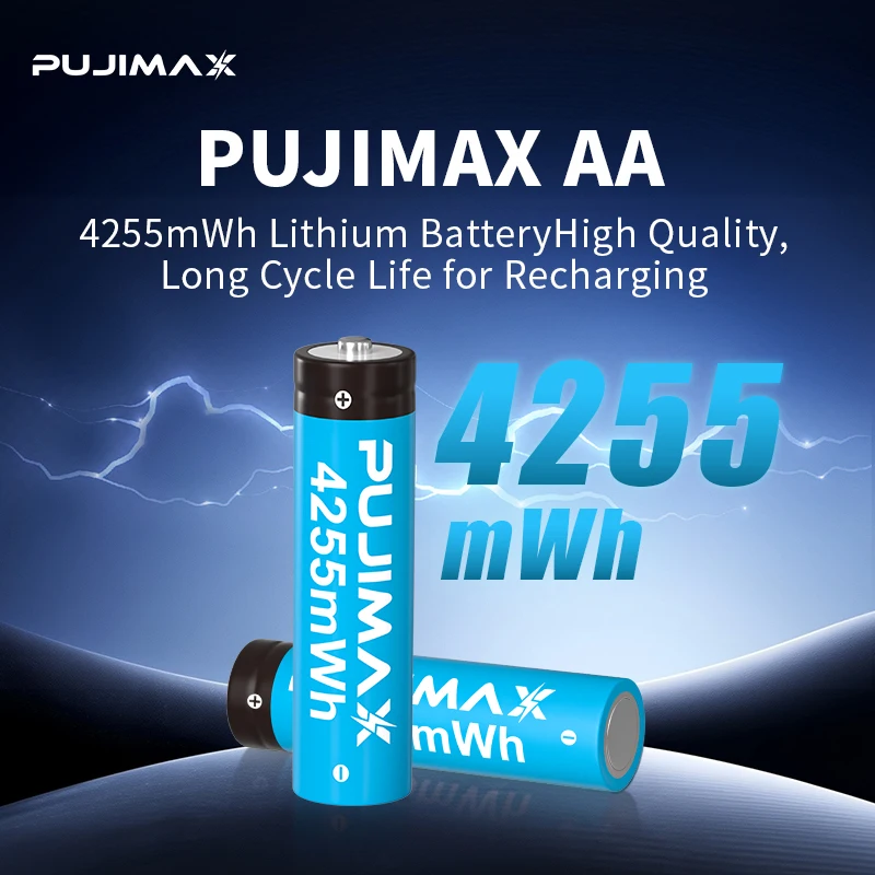 PUJIMAX 8-Cell Rechargeable Lithium Battery Charging Case with 8 Slots, 4255mWh and 1100mWh Combination Packs, Fast-Charging 1.5V Lithium Batteries, Long-Lasting Charging AA Lithium Batteries Integrated with Intelligent Quick Charging Case
