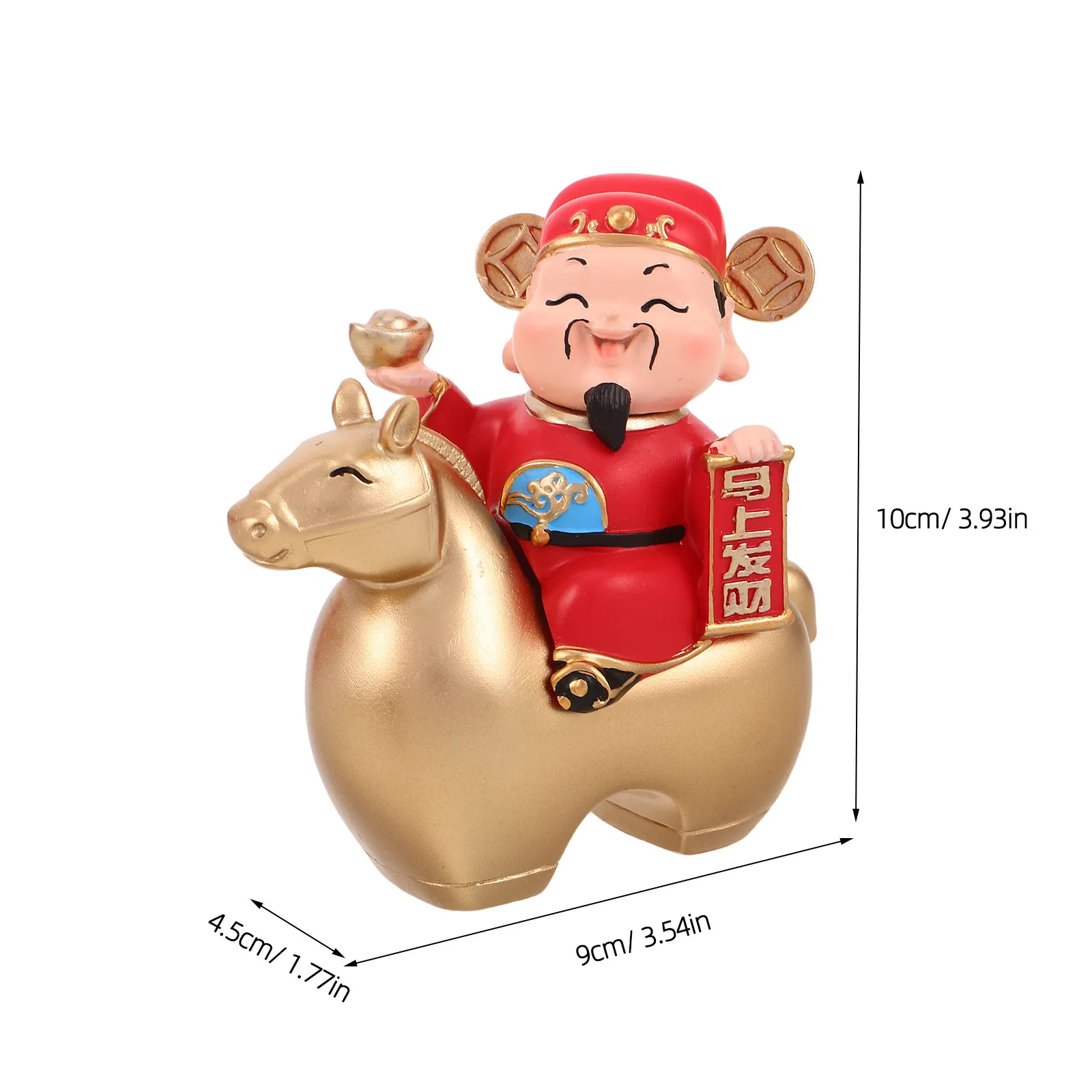 Feng Shui Cai Shen Year of The Horse Statue God of Wealth Riding Horse Prosperity Decor for Home Office New Year Blessing