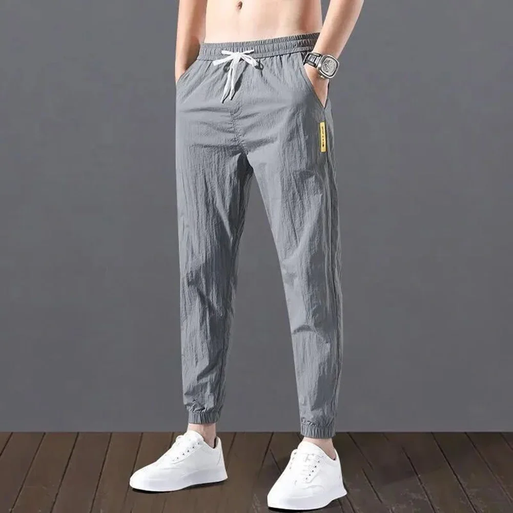 Trousers Men Pants Daily Leisure Loose Solid Color Spring Summer Thin Suits Casual Elastic Lace-up Comfortable