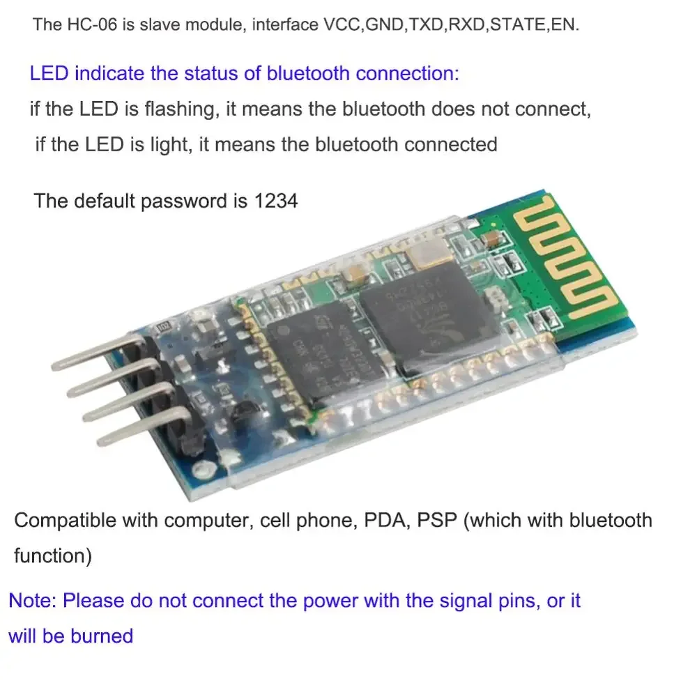 HC-06 беспроводной последовательный 4-контактный Bluetooth-совместимый радиочастотный модуль приемопередатчика RS232 Ведомый Модуль 3,6-6 в