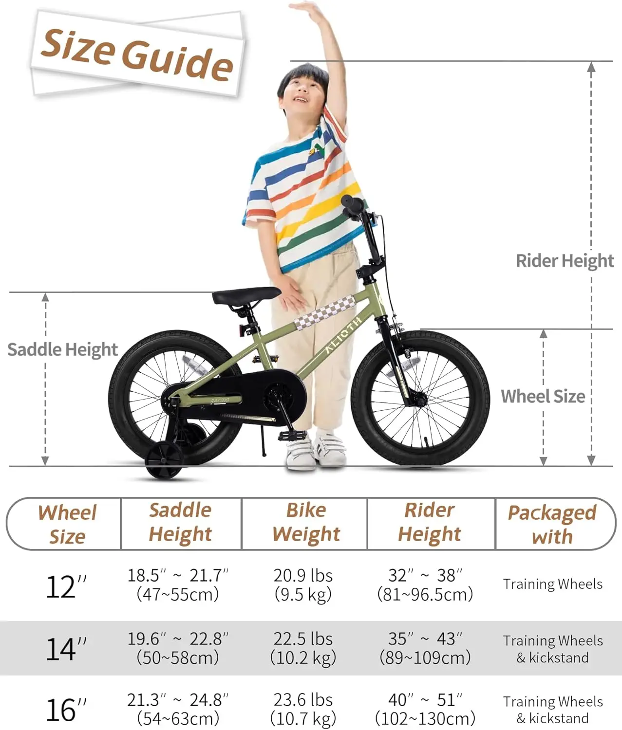 Kids Bike for 2-8 Years Old Boys Girls Toddlers 12 14 16 Inches Bicycle with Training Wheels Coaster Brake, Multiple Color