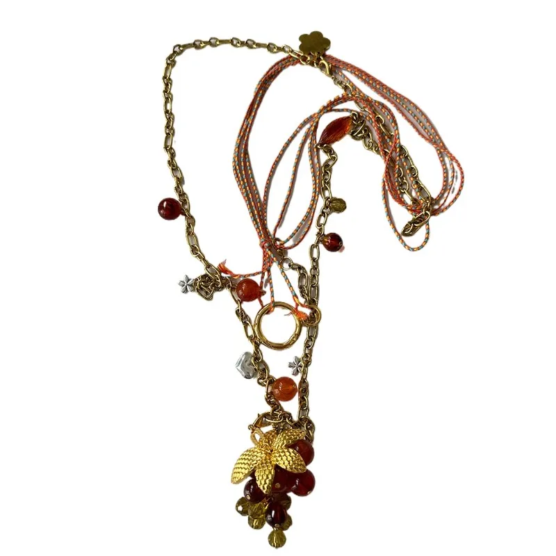 

Fruit Grape "Crystal Grape" Handwoven Leaf Crystal Natural Stone Clavicle Chain Necklace Necklace