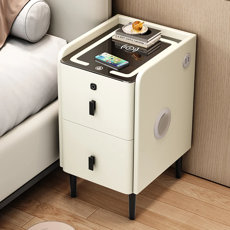 Minimalistische massief houten opbergkast Slim luxe nachtkastje Ultra smal nachtkastje Compacte slaapkamerorganizer met opladen