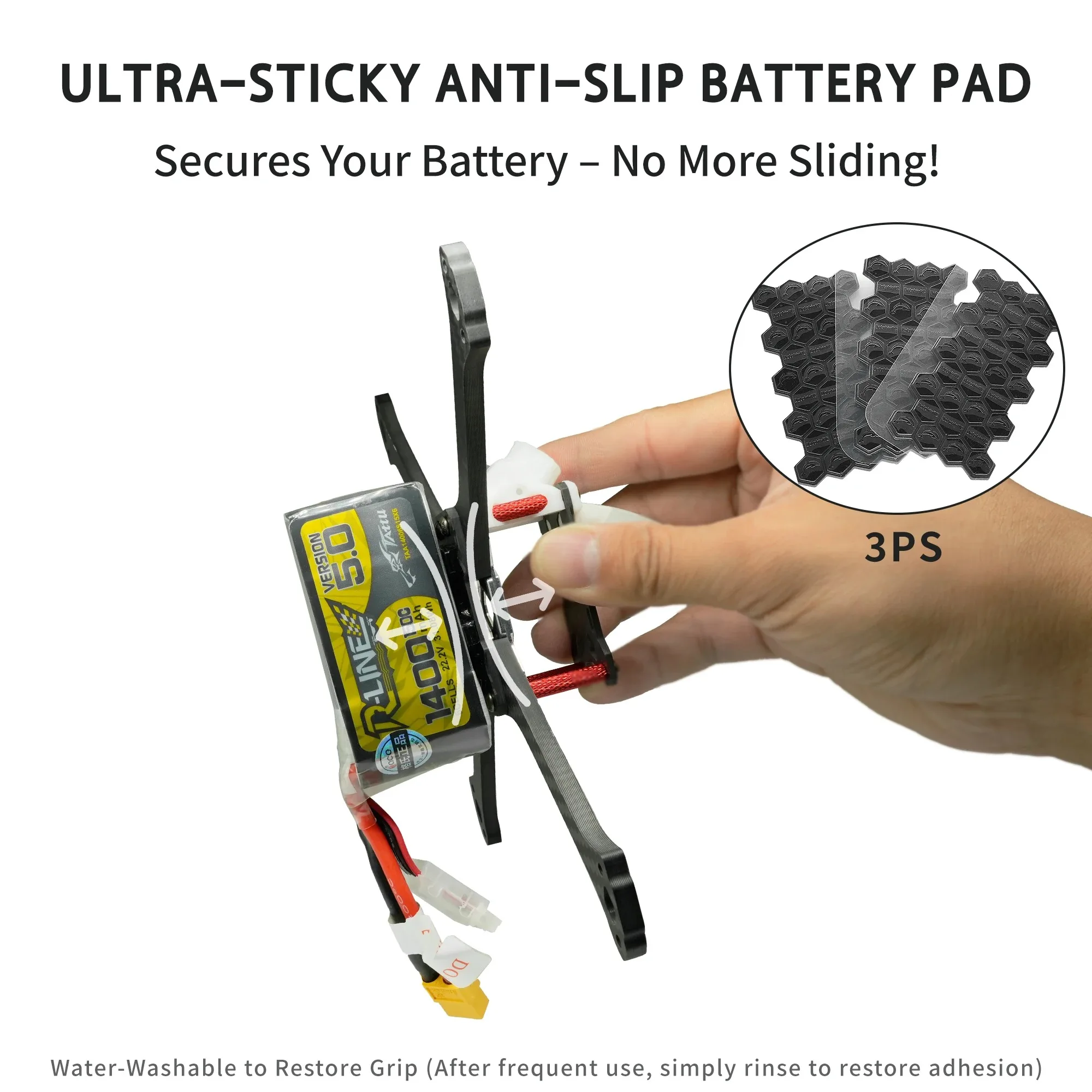 DolphinRC 3PCS Washable FPV Battery Anti-Slip Pad Cuttable Ultra Sticky PU Adhesive Mat for RC Drone & Plane