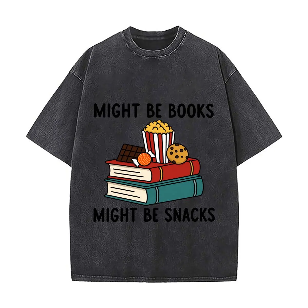 Might Be Books Might Be Snacks Popcorn Cookies Candy Books Vintage Distressed Loose Streetwear Tops