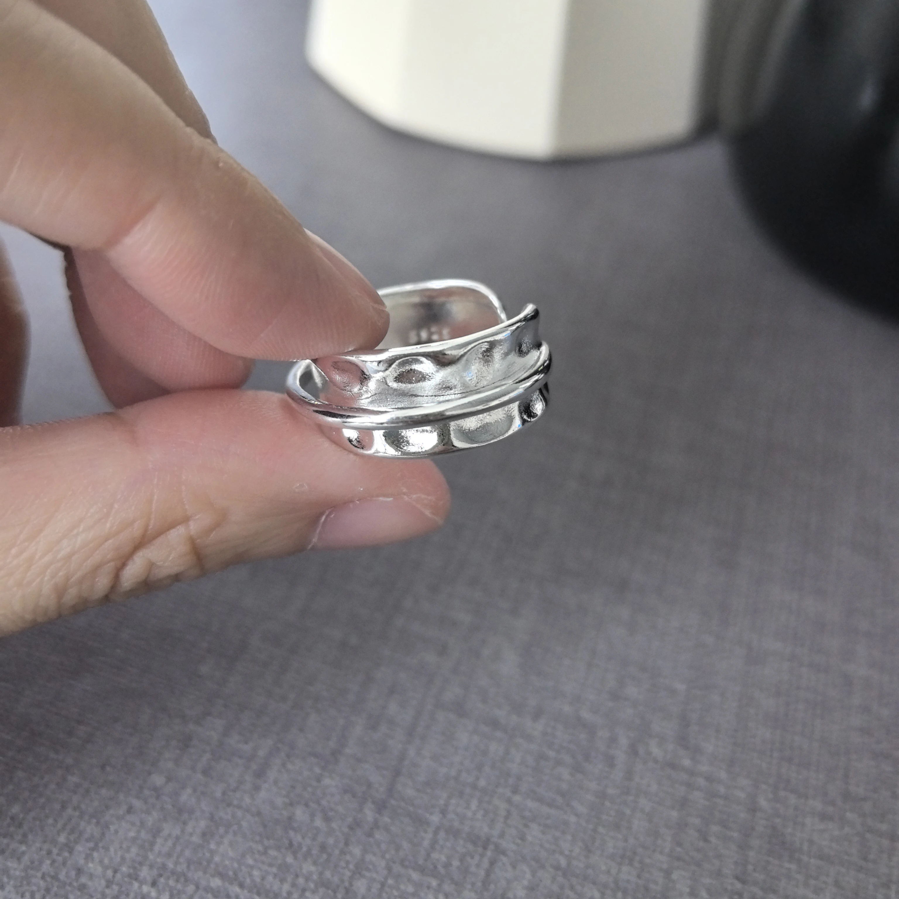 Offener Fingerring aus 925er-Sterlingsilber, Punk-Herz, unregelmäßig, geometrisch, stapelbar, für Frauen und Mädchen, Schmuck, Geschenk, Dropship, Großhandel – Detail 7