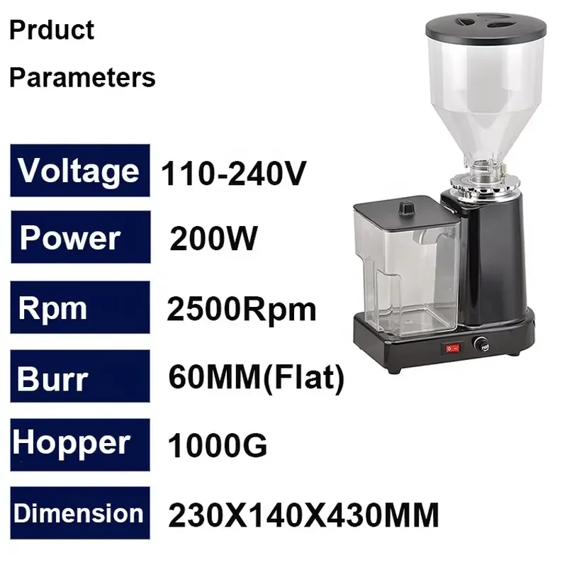Commercial Electric Coffee Grinder Espresso Machine 60mm Flat Burr Mill Professional Bean Grinding Equipment for Cafe Home