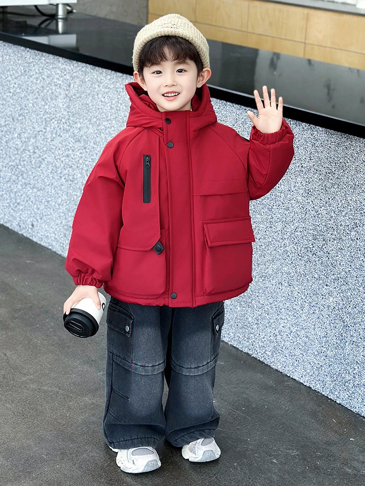 

Thiened Fce Winter Jaet for Boys Warmth Youth Casual Sle Hooded Zipper Closure Cleanfit Polyester Fiber Long Sve ...