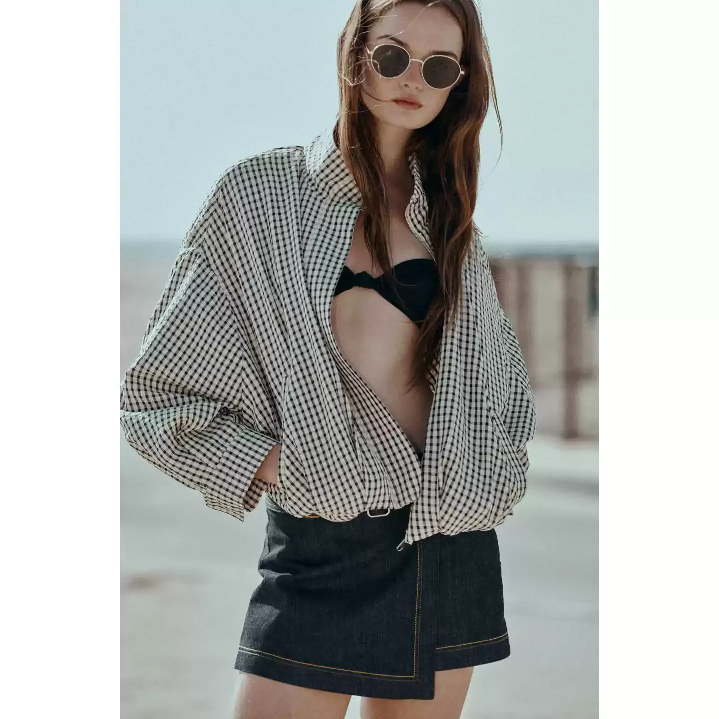 Fashionable Plaid Flight Jacket Coat Long Sleeve Stand Collar Women's Casual Style Polyester Fiber Autumn Season New Arrival