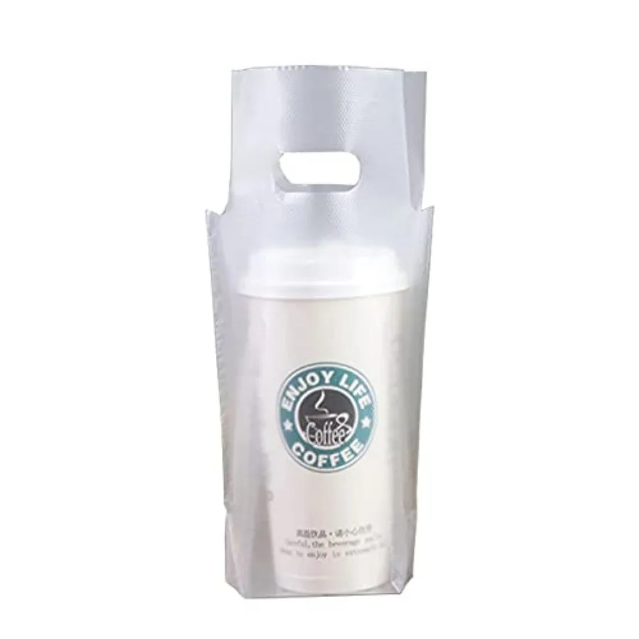 Drink Carrier for Delivery, 100PCS Clear Plastic Bags with Handle for Drink Cups/Coffee Cups/Tea/Juice Delivery Takeout Apply t