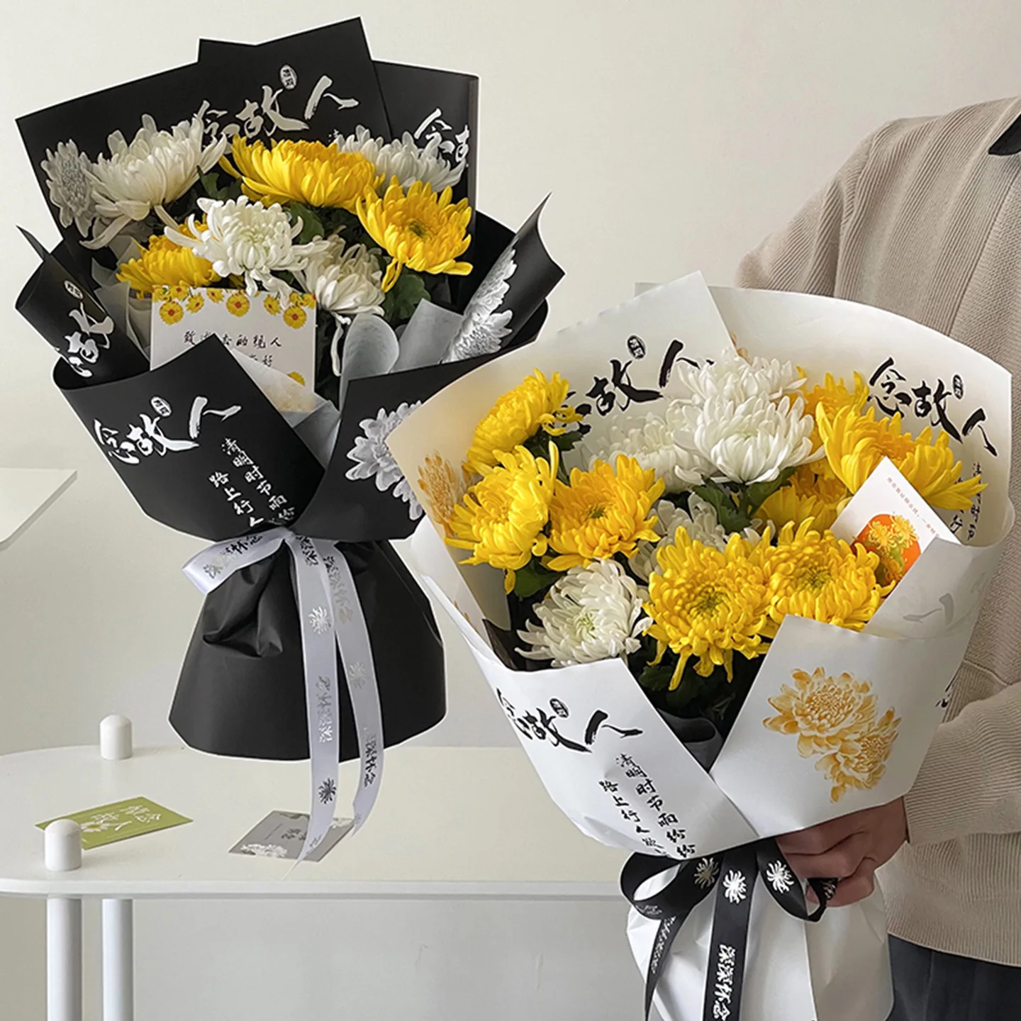 Memorial Offering Water Flower Bundle Packaging Paper DIY Tomb Sweeping Ceremony Material Creative Short Sleeve Women's T-shirt