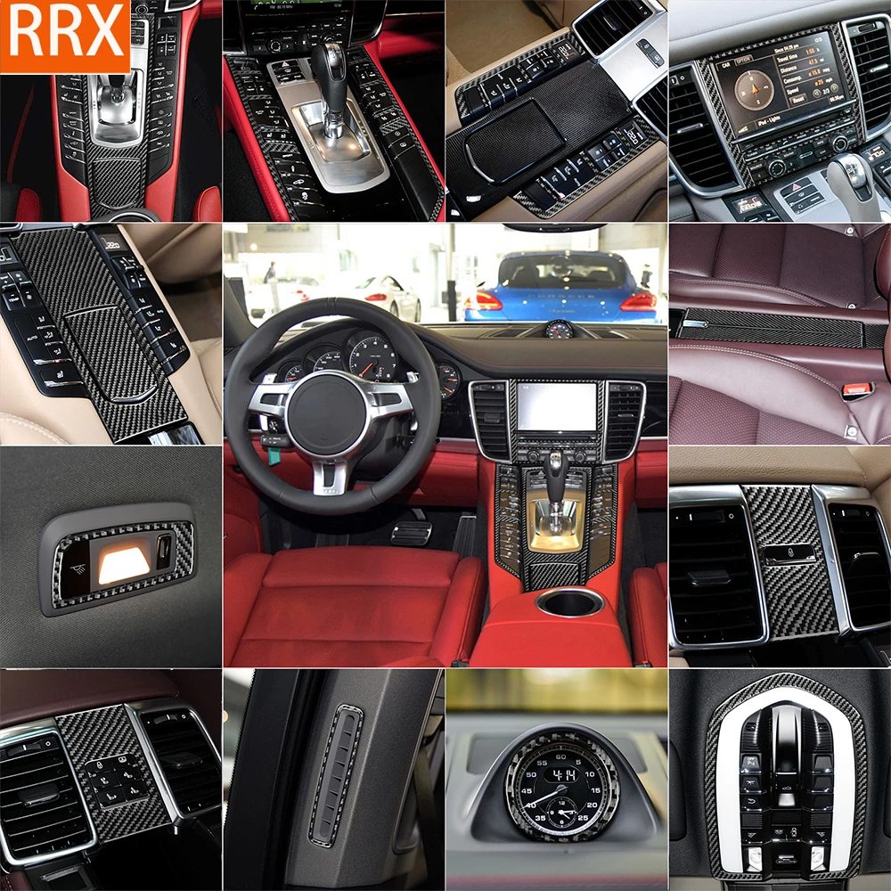 For Porsche Panamera 2010-2016 Real Carbon Fiber Sticker Centre Navigation AC Gearshift Control Panel Car Accessories decorative