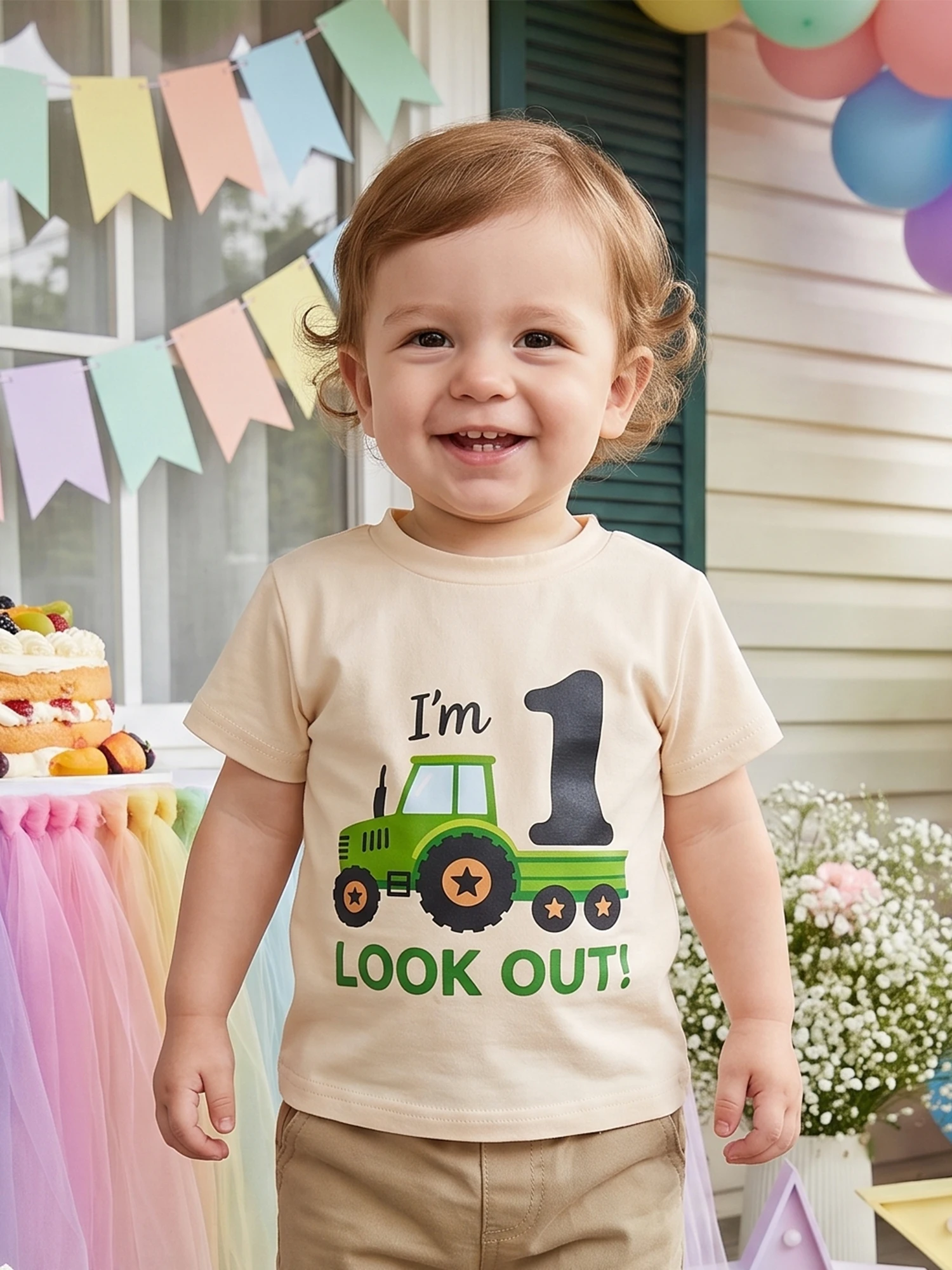 Birthday T Shirt Boys Birthday T T-Shirt-Short Summer Tops Shirt-Short-Sleeve Short Sleeve Crew Neck Tractor Number Short