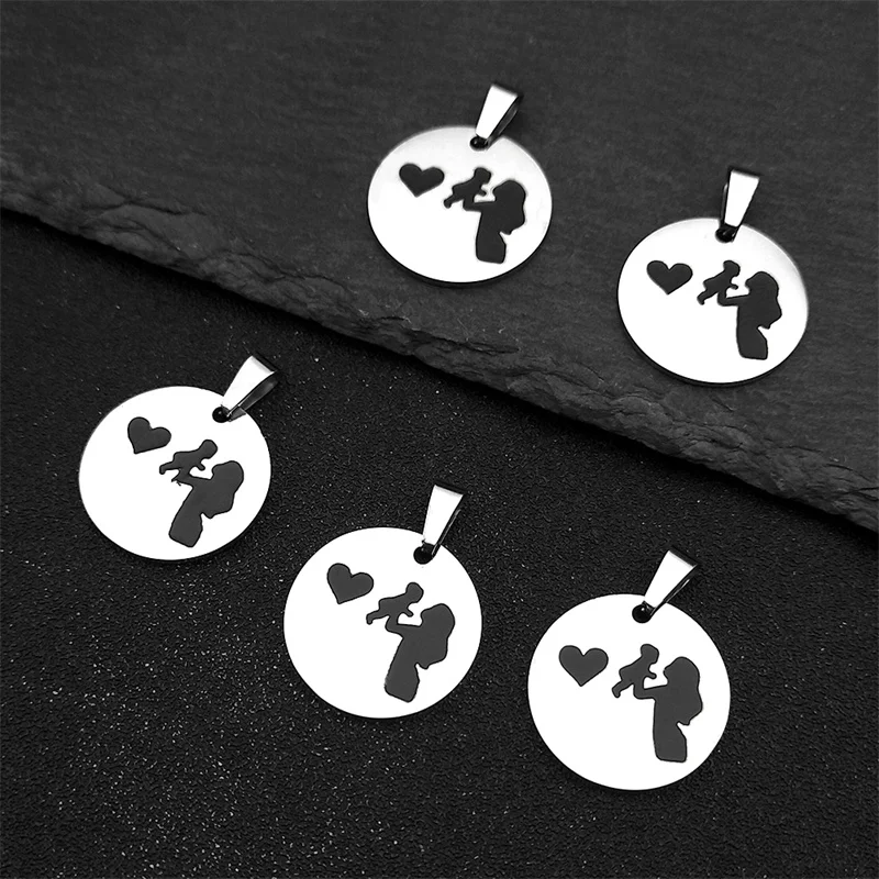 

5PCS Mom Holding Baby Love Heart Charms Women Men Stainless Steel DIY Handmade Pendants as a Gift for Mother Jewelry Making2016-