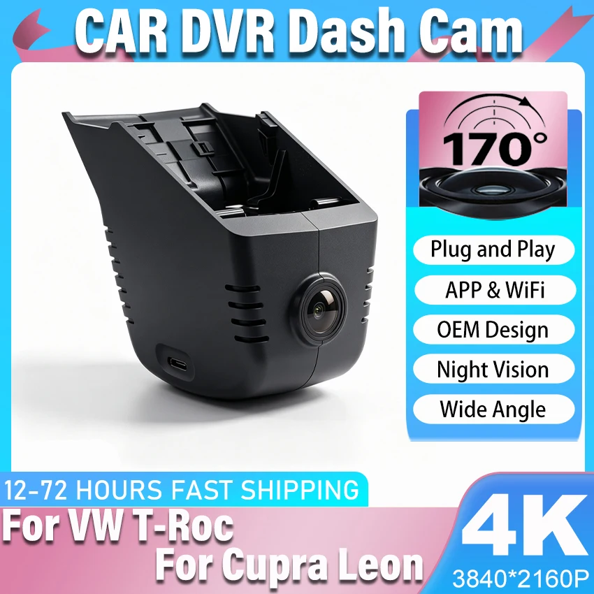 Car Camera 4K Plug and Play Dash Cam Video Recorder Night Vision For Volkswagen T-Roc 2026+, For Cupra Leon 2025 2026 Dashcam
