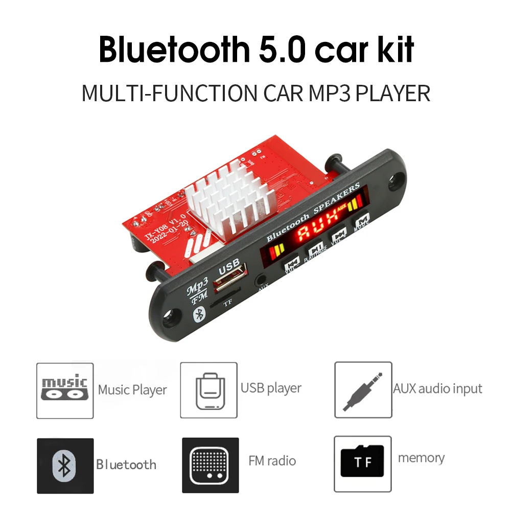 60W*2 120W Amplifier 12V MP3 WMA WAV Decoder Board Bluetooth5.0 Wireless Music Audio Modul USB TF FM Radio For Car