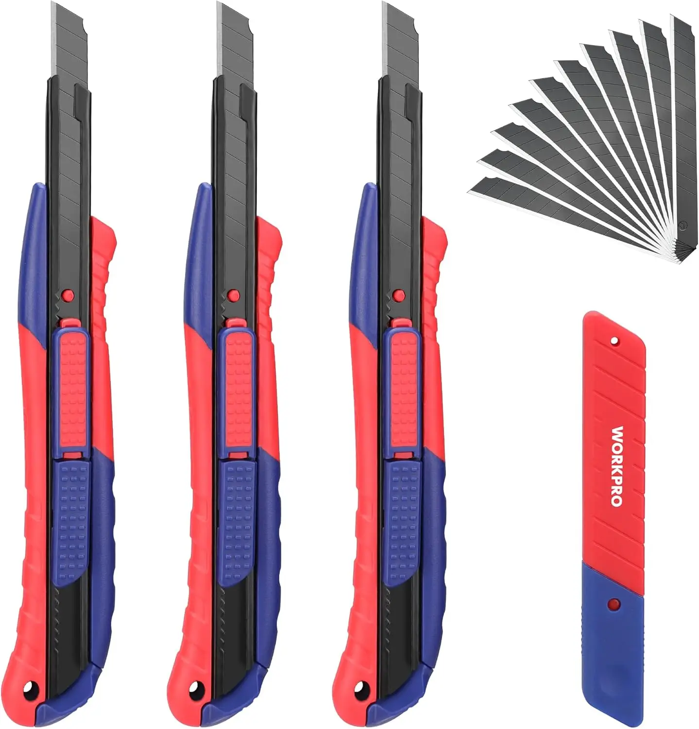 

2-in-1 Retractable Utility Knife with 10 Extra Blades, Metal Box Cutter Set, Pack of 3