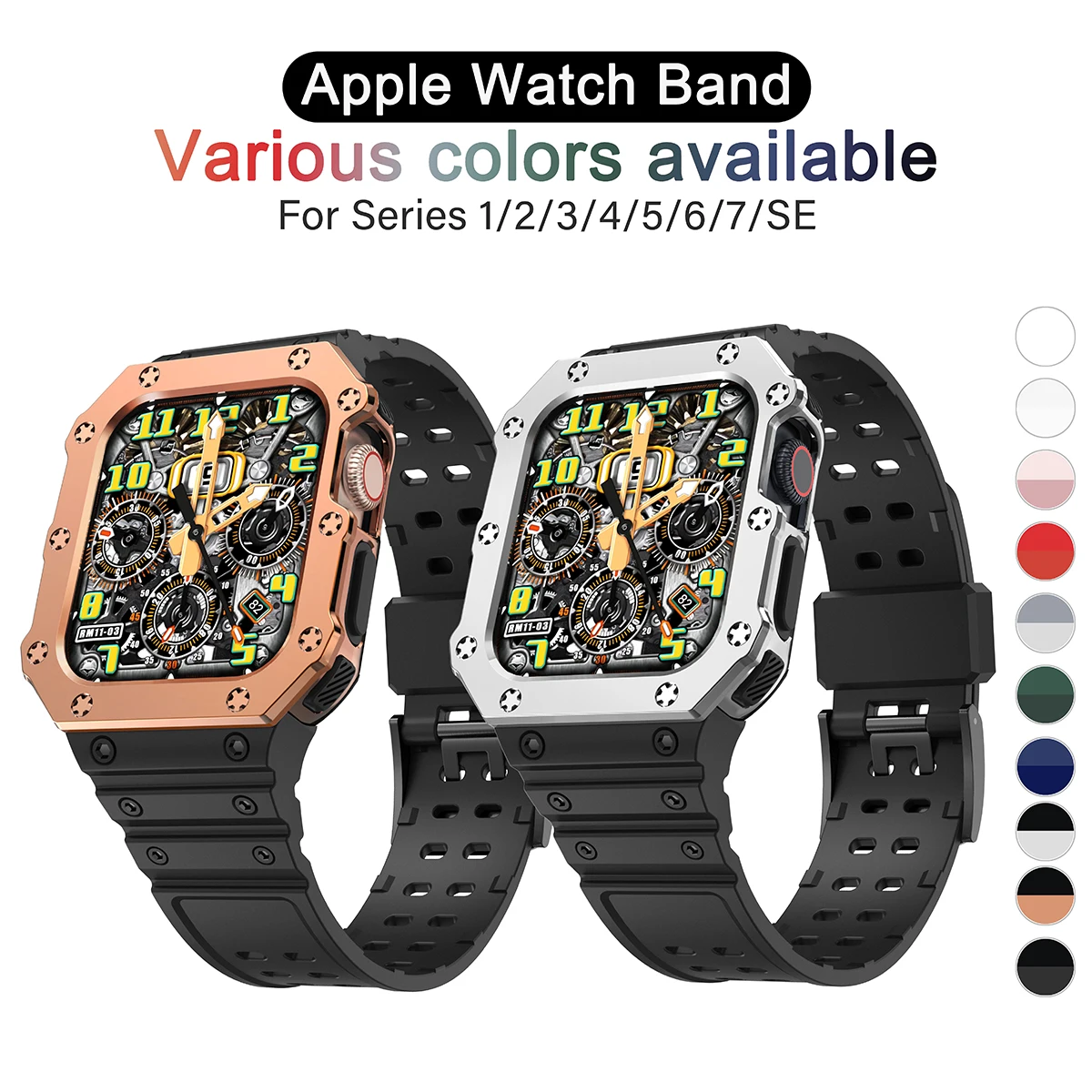 for Apple Watch Band with Protective Case Rugged Bands for Apple Watch SE and iWatch Series 8765 4 3 2 1 Sport Bumper Shockproof