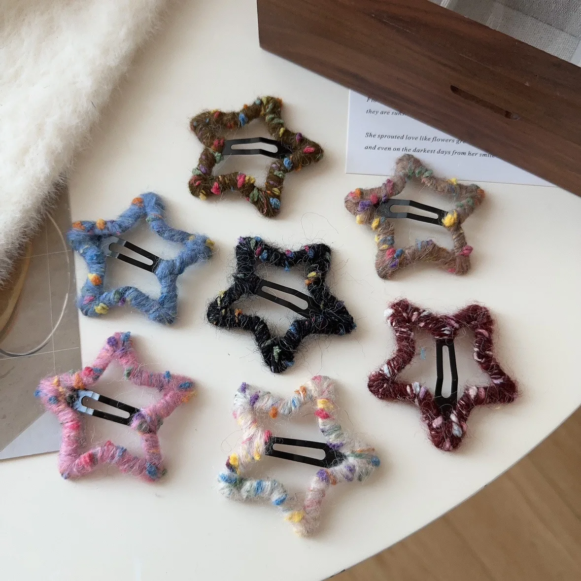Star Hair Clip Handmade Colorful Dot Yarn Soft Plush Five Pointed Star for Bangs Non Slip Cute Small Size Daily Use