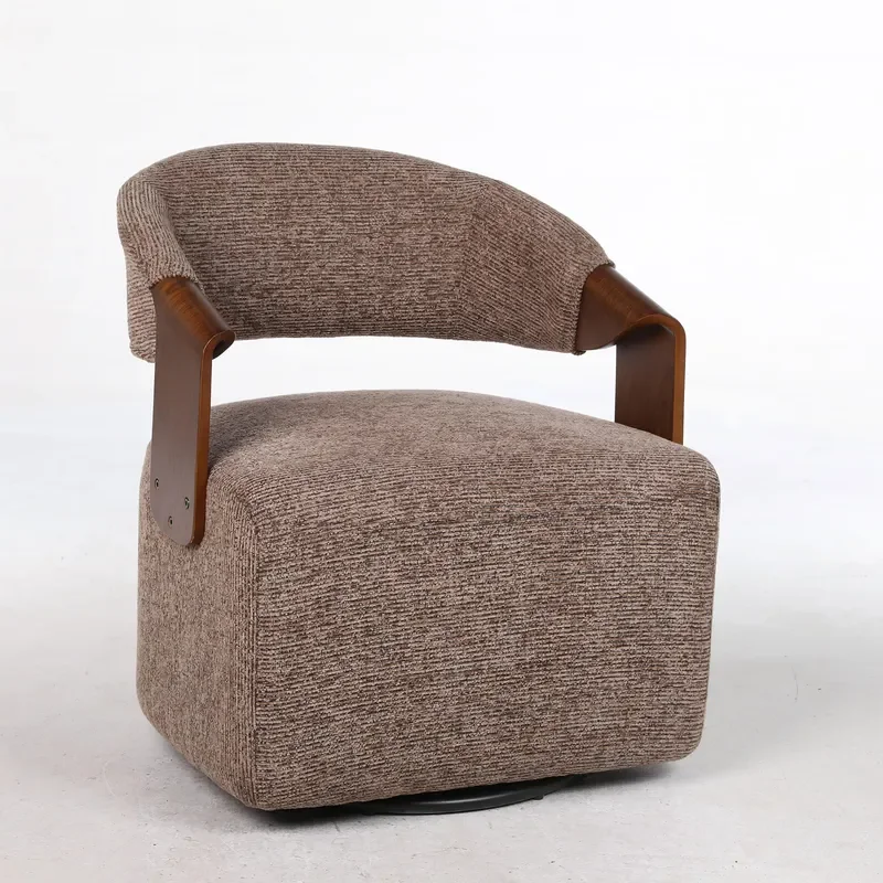 Modern Stylish Design Swivel Single Sofa with Bentwood Curved Armrests High-Elasticity Cushions Fabric Cover Round Shape