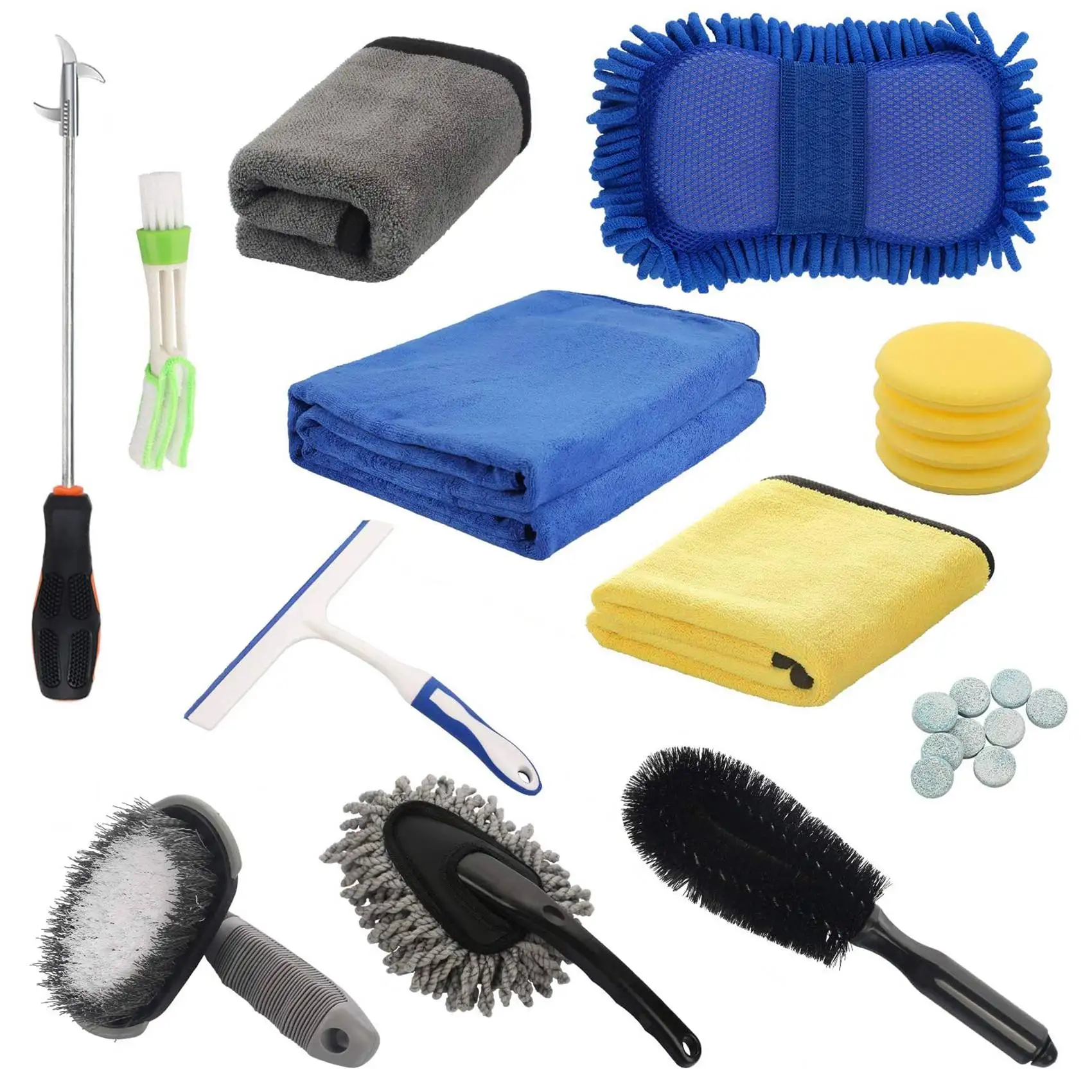 

24Pcs Car Wash Cleaning Tools Set Microfiber Gloves Towels Applicator Pads Sponge Water Scraper Tire Brush Car Care