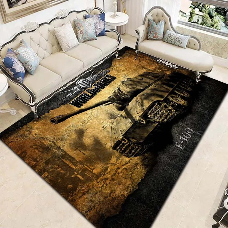 World of Tanks Game Tank Print Flannel Area Rug Non-Slip Soft Floor Mat For Game Room Bedroom Living Room Indoor Home Decor Gift