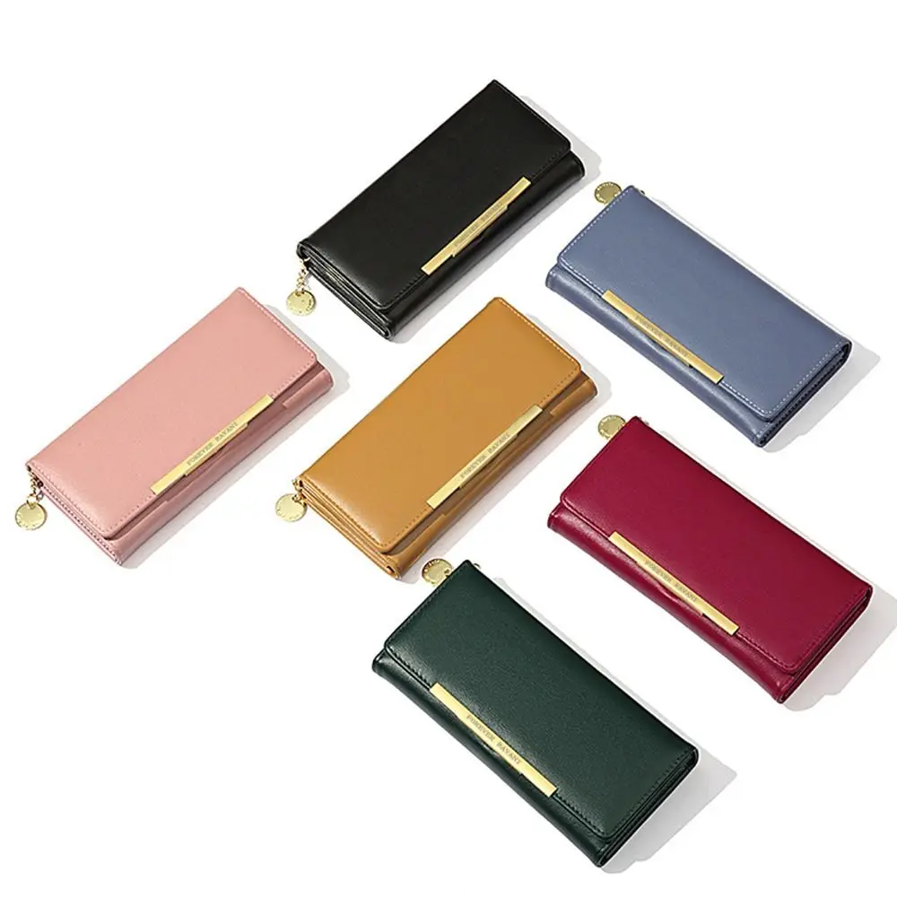 Fashion Portable Solid Color Female Long Purse Zipper Clutch Bag Large Capacity PU Leather Women Zipper Wallet