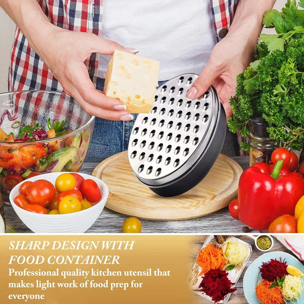 Cheese Grater with Container, for Kitchen with 2 Sizes, Vegetable Grinder, Ginger Shredder, Chocolate Grater