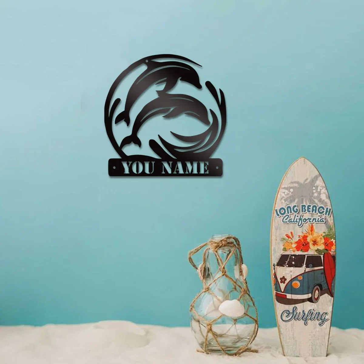 1pc dolphins jump creative Customized Name Metal Wall Signs Iron Wall Plaque For Home Decor