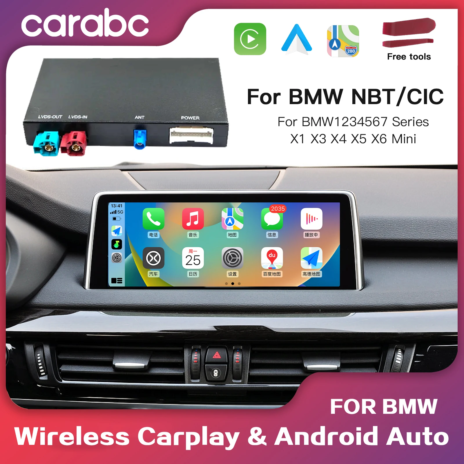 CARABC Wireless Carplay for BMW NBT CIC 1 2 3 4 5 7 X6 Series F20 F21 F23 F30 F31 F34 F35 F32 F33 F15 F10 F11 MINI Android Auto