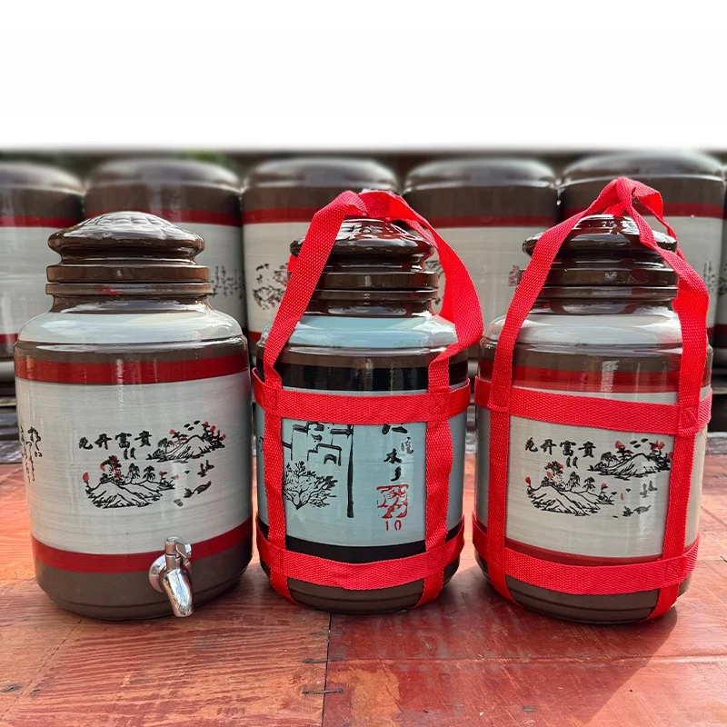thickened-clay-ceramics-wine-jar-with-ceramic-sealed-lid-home-use-storage-vessel-fermentation-jar-cellar-storage-pot-handmade