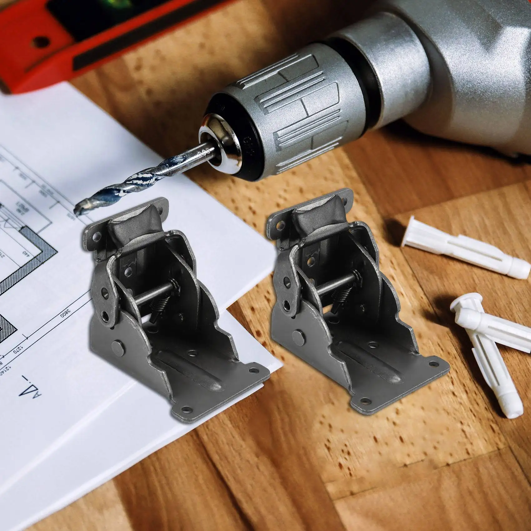 

A93Z 4Pcs Collapsible Support Frame Self-Locking Hinge Table Leg Fittings And Gussets - For Folding Legs Folding Workbench Foldi