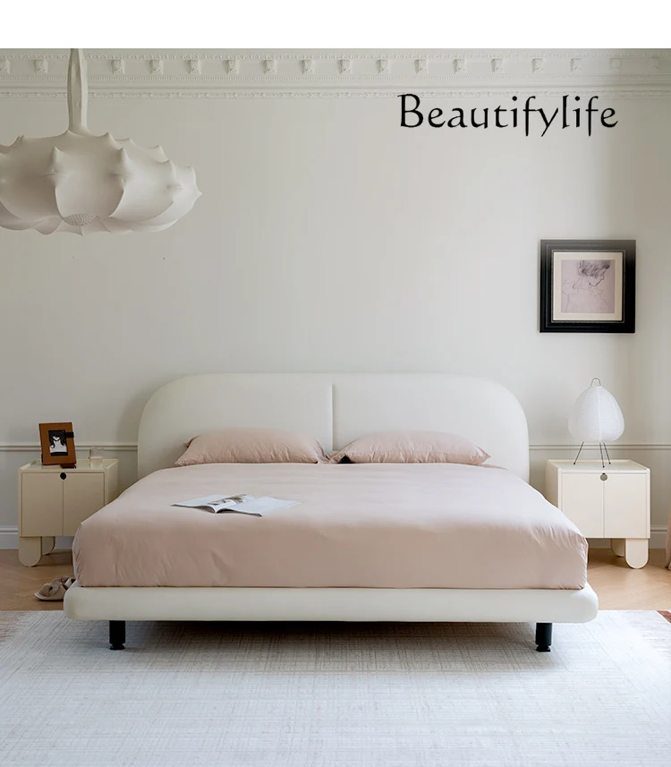 Italian Simple 1.5 M 1.8 M Double Leather Bed Solid Wood Comfortable, Environmentally Friendly and Easy to Clean